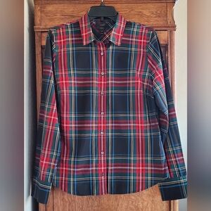 J CREW PERFECT STUART TARTAN PLAID BUTTON FRONT SHIRT LARGE NWOT